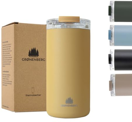 Groenenberg Thermobecher 440 ml | Kaffeebecher to go 100% Auslaufsicher | Hält mind. 4 h warm | Coffee to go Becher aus recyceltem Edelstahl