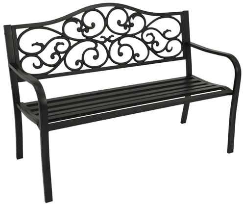 DEGAMO Gartenbank Parkbank Manchester 2-sitzer aus Metall schwarz, Rückenteil Gusseisen, Outdoor