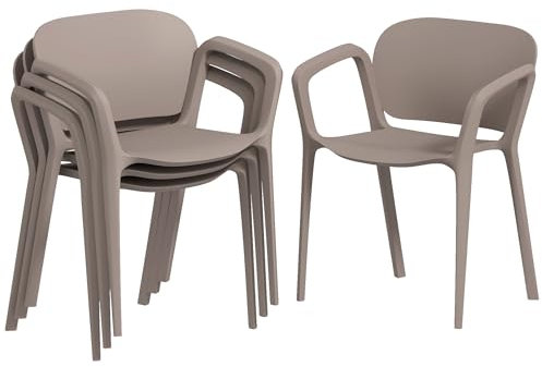 Outsunny Gartenstuhl 4er Set wetterfest Gartenstühle aus Kunststoff Stapelstuhl mit Armlehne Rückenlehne stapelbar Terrassenstuhl bis 120 kg belastbar Gartenmöbel für Hinterhof, Garten, Balkon Grau