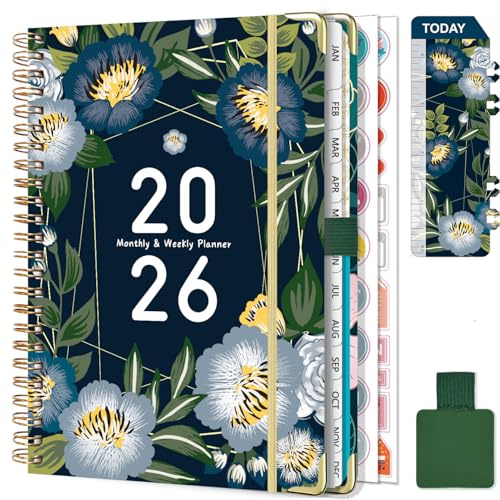Gumiho Agenda Semainier 2026 Spirale - A5 Planner (Janvier-décembre 2026)-Agenda Scolaire Avec boucle de stylo,Règle Signet & Autocollants de plan (Vert-19)