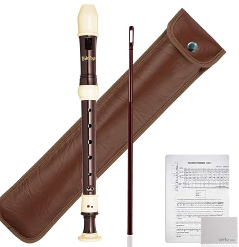 Soprano Recorder German Style C Key ABS 8 Hole Flute w/Leather Bag, Cleaning Rod and Fingering Chart for Beginners Students Adults
