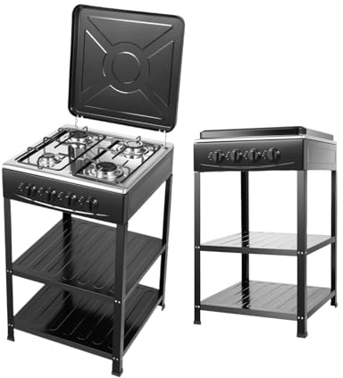 4 hornillos de gas con fuego, cocina de gas independiente, 4 fuegos, hornillo de gas NG/LPG, hornillo de gas antideslizante para exteriores con armario doble y tapa (negro)