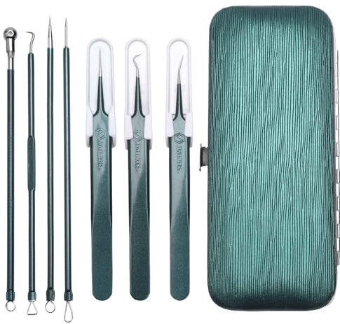 Set di 8 attrezzi per rimozione dei punti neri, strumento professionale per la pelle pura, kit di rimozione Blackhead con strumenti in acciaio inox, in scatola colorata, verde scuro