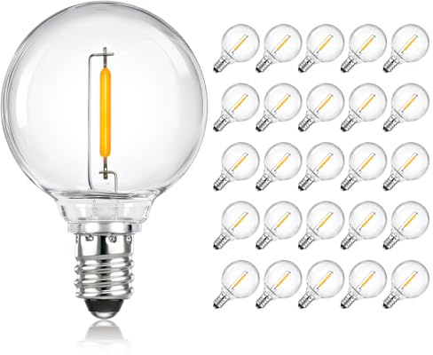 SCNNC 25 Piezas Bombillas de Repuesto G40 E12 LED 1W 220V Blanco Cálido 2700K, IP54 Impermeable Bombillas G40 LED Exterior Recambio Para Guirnalda Exterior Fiesta Jardín Luces de Cadena