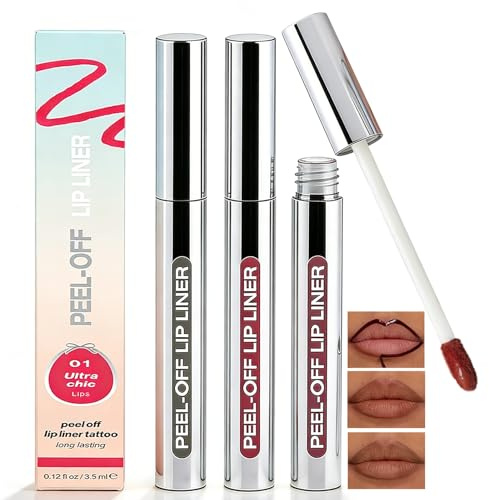 Set Peel-Off Tinte Labial,3 Colores de Perfilador Labial Tatto Despegable,Larga Duración,Resistente al Agua y A Prueba de Transferencia,Acabado Mate y Alto Pigmento para Labios Definidos