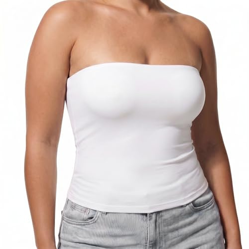 TRIWORKS Womens Strapless Tube Tops Basic Backless Boobtube Bandeau Tops Plus Size Going Out Top Summer Outfits L-4XL