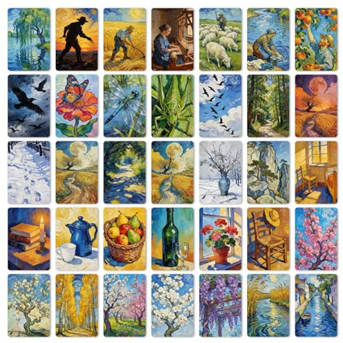 PORUPAEL Set di 36 cartoline vintage con dipinti a olio su paesaggio, tema decorativo, carte 6 * 9 cm, mini poster estetici per decorazione murale (D)