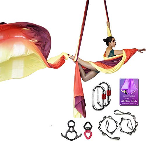 Aerial Silks Deluxe Equipment Set for Aerial Yoga, Aerial Yoga Hammock, Aerial Acrobatic,Circus Arts, Aerial Dance(L:10m W:2.8m） (Gradual Change Red)
