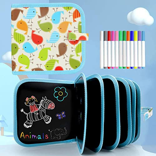 Smyidel Tabla de Dibujo Portátil para Niños, Tablero de Dibujo de Graffiti, Bloc de dibujo portátil borrable, reutilizable,12 bolígrafos borrables de Color 14 Página