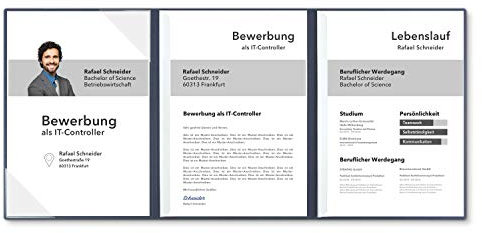 5 Stück Premium Karton-Mappen 2x aufklappbar & 4-teilig nutzbar in Marineblau mit 2 Seiten Dreiecktaschen und 2 Klemmschienen - Präsentations-/Bewerbungsmappen ohne Aufdruck