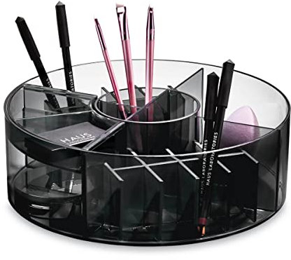 iDesign Make-up Organizer drehbar, individualisierbare Schmink Aufbewahrung aus der Signature Series by Sarah Tanno, Beauty Organizer aus Kunststoff für Make-up und Tools, Grau