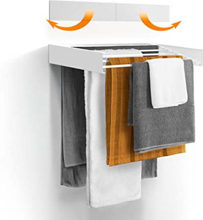 Urban Nouk Wäscheständer - Wandmontage - Einziehbar - Wäscheständer klappbar klappbar für Innen oder Außen - Platzsparend Kompaktes schlankes Design (70 cm Weiß)