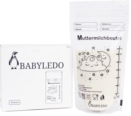 BABYLEDO Muttermilchbeutel 30 Stück - 200 ml, BPA-frei, doppelter Zipp-Verschluss, robustes Material - geeignet zum Einfrieren und Auftauen