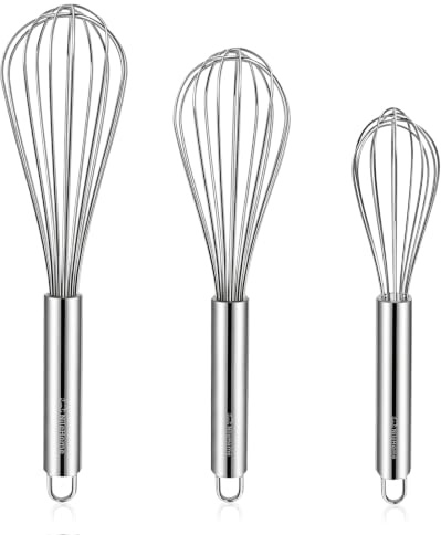 NileHome Stainless Steel Whisk Set 8 10 12 Kitchen Whisk Balloon Whisk Kitchen Wisk Wire Whisks for Cooking, Whisking, Blending, Beating, Stirring-3 Pack