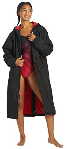 Sporti Comfort Fleece-Lined Swim Parka - Black Shell/Red Lining - Medium