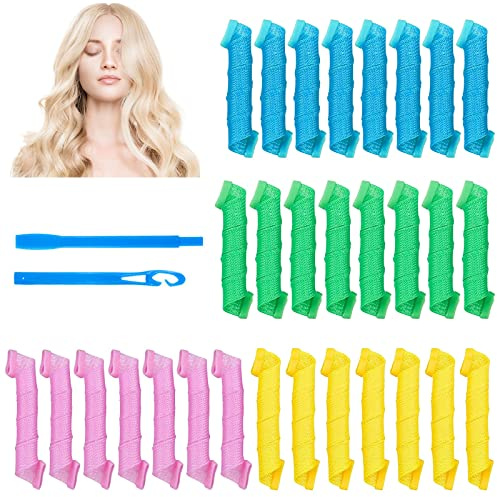 RANJIMA Lockenwickler über Nacht, 30 Stück Lockenwickler Große Locken, 55 cm Spiral Locken Wellen Ohne Hitze Lockenwickler mit Styling-Haken, Heatless Hair Curler für Lange Haare Kurze Haare