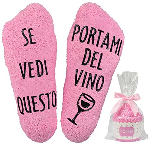Tuopuda Calze Regalo Donna Compleann Calzini Divertenti Invernali Vino/Caffè Calzettoni Idee per Migliore Amica Mamma Anniversario San Valentino Festa Natale, rosa（Italiano vino）