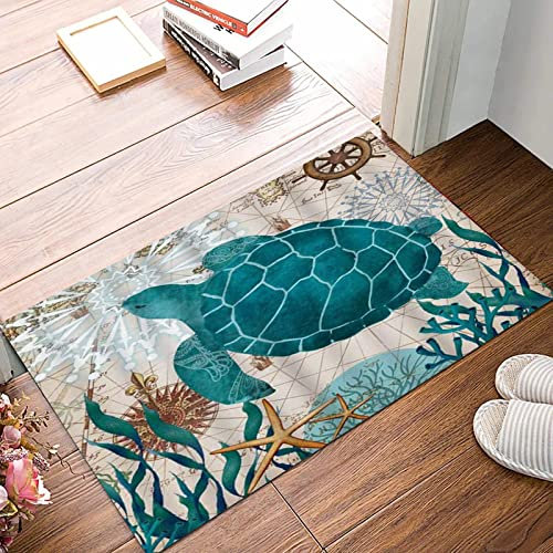 ANNKOOT Weich Badezimmerteppich 50x80 cm,Meeresschildkröte Ozean Kreatur Landschaft Seestern Koralle,rutschfest waschbar Badematte, Badteppich Mikrofaser Saugfähig Badvorleger Duschvorleger
