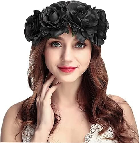 Couronne de Fleurs Bandeau de Fleurs Femme Fille Coiffe de Guirlande Fleur Bandeau Cheveux Mariage en Ruban Elastique Mariée Accessoires Cheveux Serre-tête Photographie Voyage Halloween