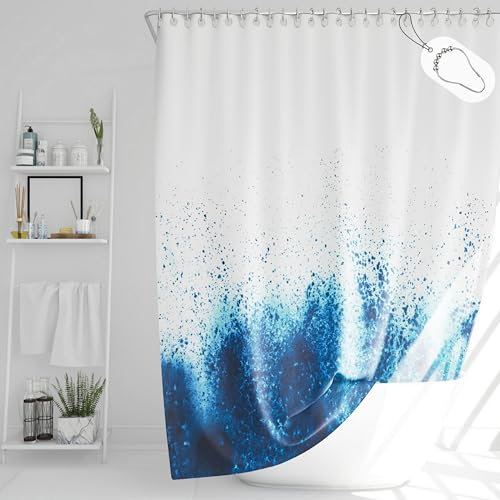 DROPHOP Maritimes Meer-Design Duschvorhang B x H: 120 x 200 cm dunkel-blau, weiß, aus wasserdichtem Polyester Textil, waschbar, gewichteter Saum, Anti-schimmel beschichtet inkl. Edelstahl-Haken
