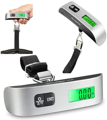 MORWIN Digital Luggage Scale, Portable Handheld Scale, For Travel, Suitcase weigher, With Tare Function, Temperature Sensor, 110lbs/50kg weight capacity, Battery Included, Silver