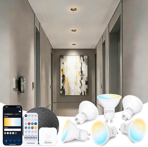 Aigostar Mesh - 6.5W GU10 Lampadine Alexa Bluetooth Mesh, Lampadina Smart Works with Alexa, Lampadina GU10 Smart LED 555LM CCT(2700K-6500K), 6 Unità (Con Telecomando Bluetooth e Gateway)