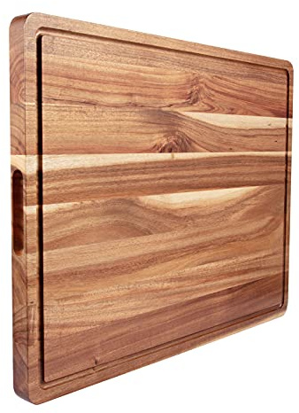 GAOMON Acacia extra stort träskärbräda, 3,5 cm tjockt slaktarblock, vändbart köksblock i trä, skärbräda över spis, med sidohandtag och juicesspår, 61 x 45 cm