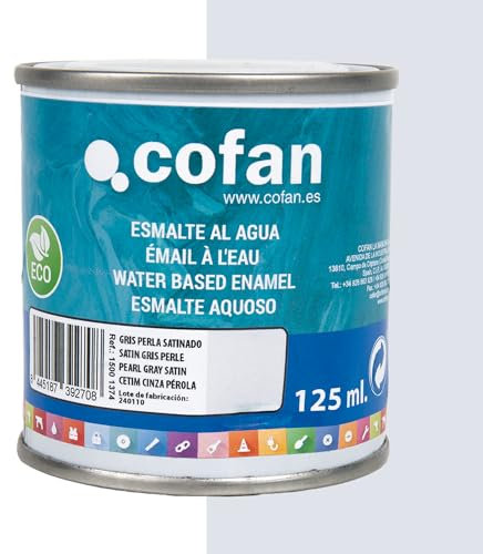 Cofan Esmalte ecológico al agua multisuperficies | Acabado: Brillo | Envase: 125 ml (Gris Perla Satinado)