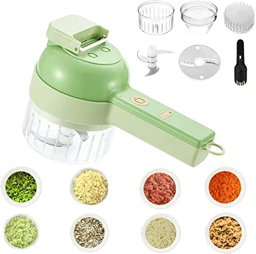4 in 1 set di taglierina elettrica elettrica portatile, robot da cucina senza fili, trituratore elettrico per alimenti per aglio, peperoncino, cipolla, zenzero, carne con spazzola