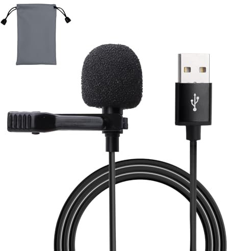 USB Lavalier Microphone 4.9ft Lapel Clip on Mic Omnidirectional Lapel Shirt Collar Mic Small for Laptop PC Computer Gaming Podcast Mac YouTube Skype Audio Video Recording Interviews Plug & Play