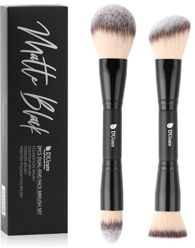 DUcare Foundation Pinsel - Dual Head Contour Bronzing Makeup Pinsel, Dual Head Self Tanning Makeup Brush zum Verblenden von Foundation, Concealer, Cremes und Make-up (C-schwarz)