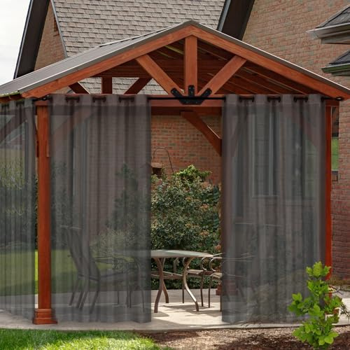 RCLONGEU Outdoor Vorhang Transparent Wetterfest mit Ösen (2 Stück) Voile Gardinen Vorhänge Für Balkon Terrasse Wasserdicht Sichtschutz Sonnenschutz (2x132*213CM,Dunkelgrau)