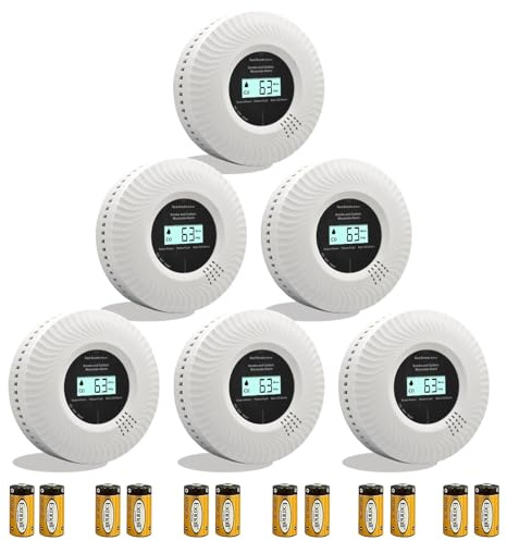 Carbon Monoxide & Smoke Alarm with Voice Alerts | 10-Year Sealed Battery | Dual Sensor Protection | EN14604 & EN50291 Certified | Fast Detection & Easy Installation (6-Pack)
