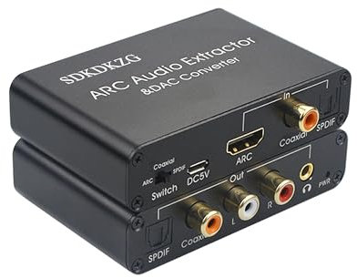 SDKDZKG 192KHz DAC Wandler, HDMI ARC Audio Extraktor, HDMI/Digital SPDIF Optische Toslink Koaxial zu Analog RCA 3,5 mm Jack L/R Koaxial SPDIF Audio Adapter für HDTV Verstärker Soundbar Sprecher