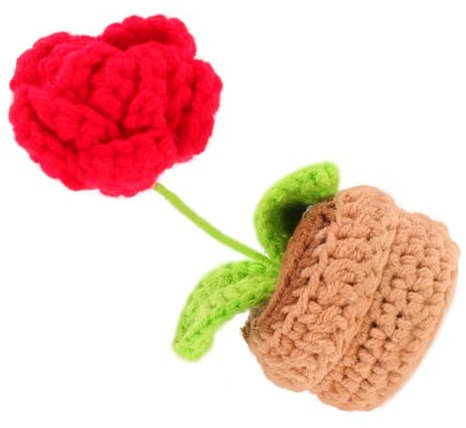 AUTSUPPL Diy Häkelblumen Mini-pflanze Handgefertigte Deko Für Büro Und Zuhause Künstliche Blumen Im Topf Rote Rosen Für Und Dekorationen