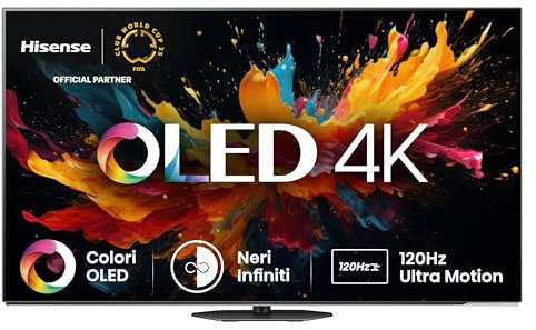 Hisense TV 65 OLED 4K 65A8DN, Smart TV VIDAA U8, Dolby Vision IQ, HDR 10+ Adaptive, 120Hz Game Mode PRO, Dolby Atmos, Alexa Built-in, VIDAA Voice, Tuner DVB-T2/S2 HEVC 10, lativù 4K, 65'', 2025 OLED
