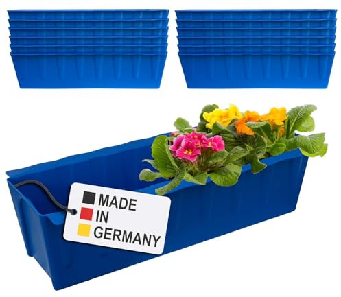 Hossi's Wholesale 12 europaletter blomlådinsatser | 37,3 cm blå | växtlåda för europeisk pallpall | balkonglåda | blomkruka | tillverkad av robust plast | tillverkad i Tyskland