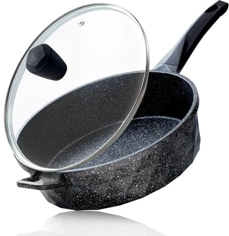 SaiDuoDuo Nonstick Deep Frying Pan Skillet with Lid, 12 Inch Large Skillet, 5 Quarts Saute Pan, Granite Stone Non Stick Cooking Pan, Induction Compatible, PFOA Free
