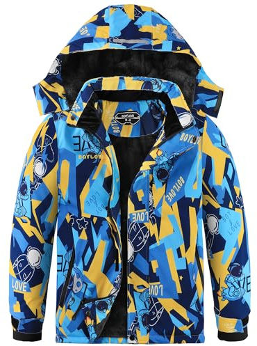 BOYLOVE Jungen Skijacken Wasserdichter Wintermantel Fleece Winddichte Snowboardjacke mit abnehmbarer Kapuze, Astronautengelb, 6-7