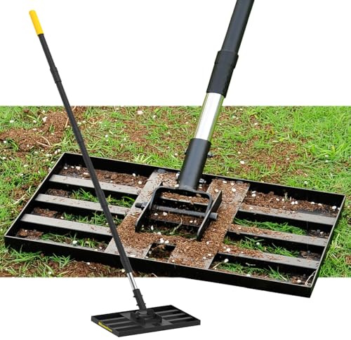 BlumeTrec Lawn Leveling Rake, 17x10 Heavy Duty Sand Leveling Tool with 6.7FT Stainless Steel Long Handle, Golf Rake for Soil, Compost, Gravel, Lawn Leveler for Yard, Garden, Landscaping Level Tool