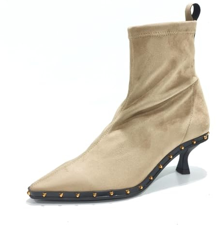 Pedro Miralles - Botín de ante sintético, elástico, stretch, con tacón, puntera fina, suela de goma,con tachuelas para: Mujer color: ARENA talla:40