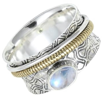 SILVERTROVE Granatädelsten-fidgetring, 925 sterlingsilver, meditationsring för män och kvinnor, presentartiklar, smycken CRG1211AA, Ädelmetall Ädelsten, Månsten