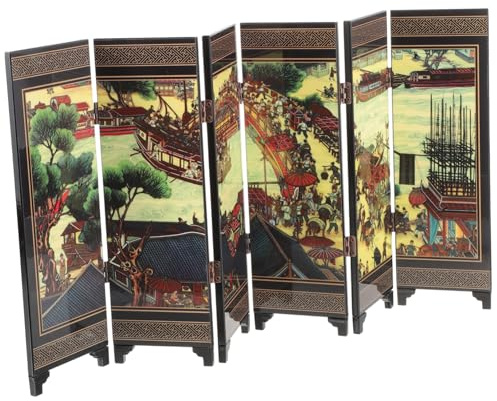 PEPLAYTAL Miniatur Raumteiler aus Holz Chinesischer Klappbildschirm mit Antikem Muster Dekorativer Paravent für Wohnzimmer Schlafzimmer Schreibtisch Asiatisches Design Handgefertigt