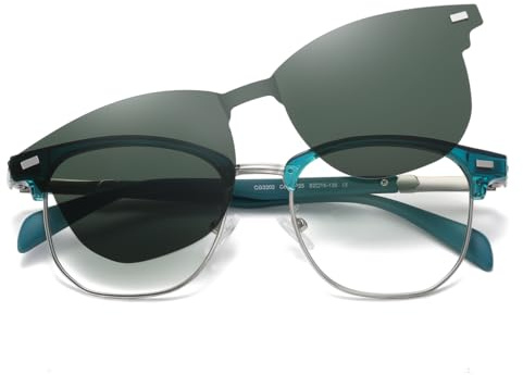 moomoobird Gafas de sol polarizadas Clip On para hombres y mujeres TR90 Metal imán cuadrado gafas, plateado con verde