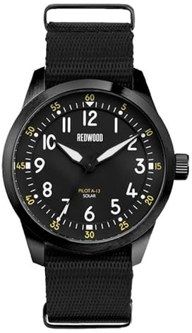 Generico Redwood Pilot A-13 Solare Acciaio Nero Tessuto PVD Militare Orologio Uomo