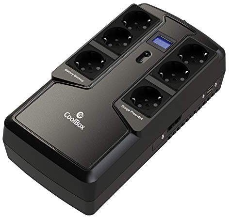 Coolbox Scudo II - Sai/Ups Sistema de Alimentación Ininterrumpida de 800Va con 6 Schukos y 2 Puertos USB de Carga, con Pantalla LCD - Color Negro