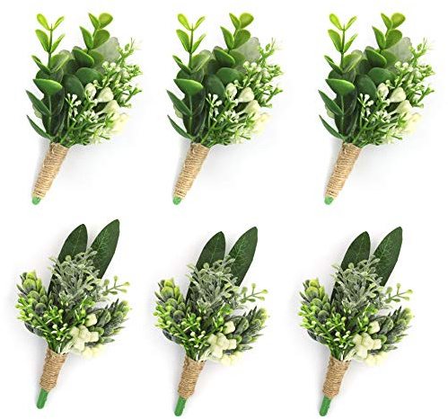 YSUCAU Handcrafted Eucalyptus Boutonniere with Pin for Men Wedding, Groom and Best Man Artificial Greenery Boutineers for Wedding Prom Party Anniversary Man Suit Decoration