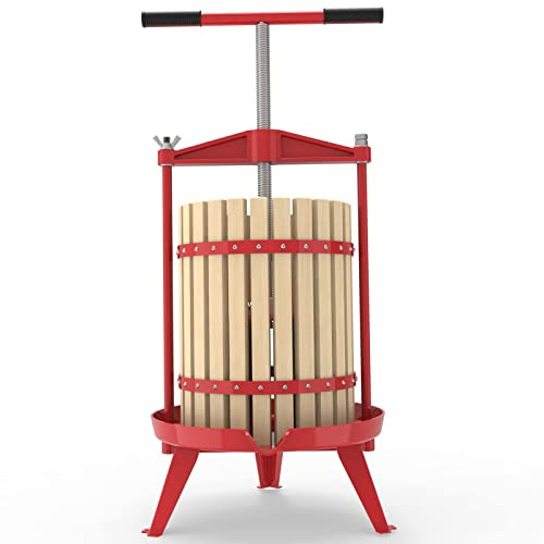 Fruit Cider Wine Press with T Handle, Traditional Natural Juice Maker, Apple Grape Crusher for Kitchen, Wine Making (18L, Wood)