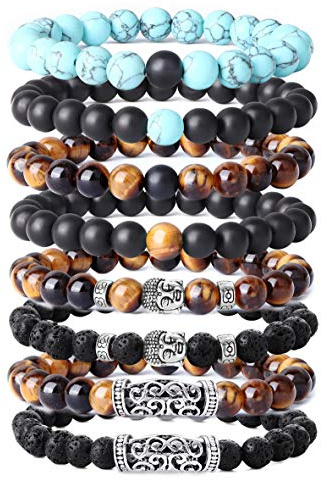YADOCA Bracciali per Uomo Set di Bracciali Gotici con Roccia Vulcanica e Occhio di Tigre Giallo