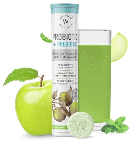 Wellbeing Nutrition Daily Probiotics + Prebiotics | Improve Metabolism, Acidity Relief, Digestion & Gut Health | 18 Billion CFU Organic Probiotics Supplement for Men & Women (21 Effervescent Tabs)